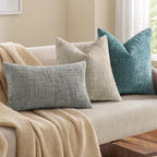 Textured Chenille Throw Pillow Covers 18X18 Set of 2 Teal | Fall Modern Farmhouse Soft Cozy Slubby Couch Pillow Cases Boho Decorative Pillow Cases for Bed Sofa Living Room Home Decor