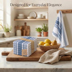 Kitchen Towels 100% Cotton Dish Towels for Kitchen (Set of 6) 20”X30” Dish Cloths Highly Absorbent Kitchen Linen Set with Hanging Loop Perfect for Drying Dishes Cleaning Towels-Blue White