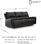 Signature Design by Ashley Glassmere 3-Seat Leather Reclining Sofa, Black | 100% Top Grain Leather Contact Areas, Matching Faux Leather Sides, 3-Seat Sofa Design, Contemporary Living Room Style