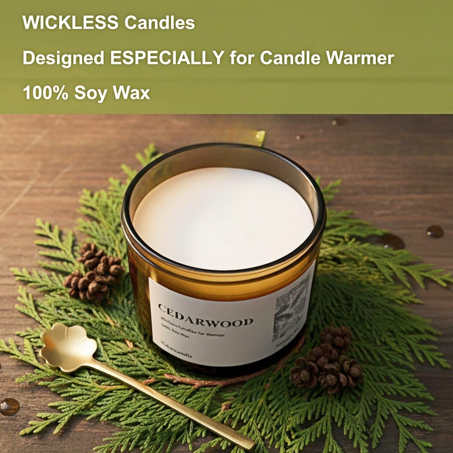 Cedar Wickless Candles Ideal for Candle Lamp Warmer, 9Oz Soy Candle with Stirring Spoon & Lid, Cedarwood Wickless Candles for Candle Warmer Lamp, Winter Holiday Gifts for Men & Home Scented