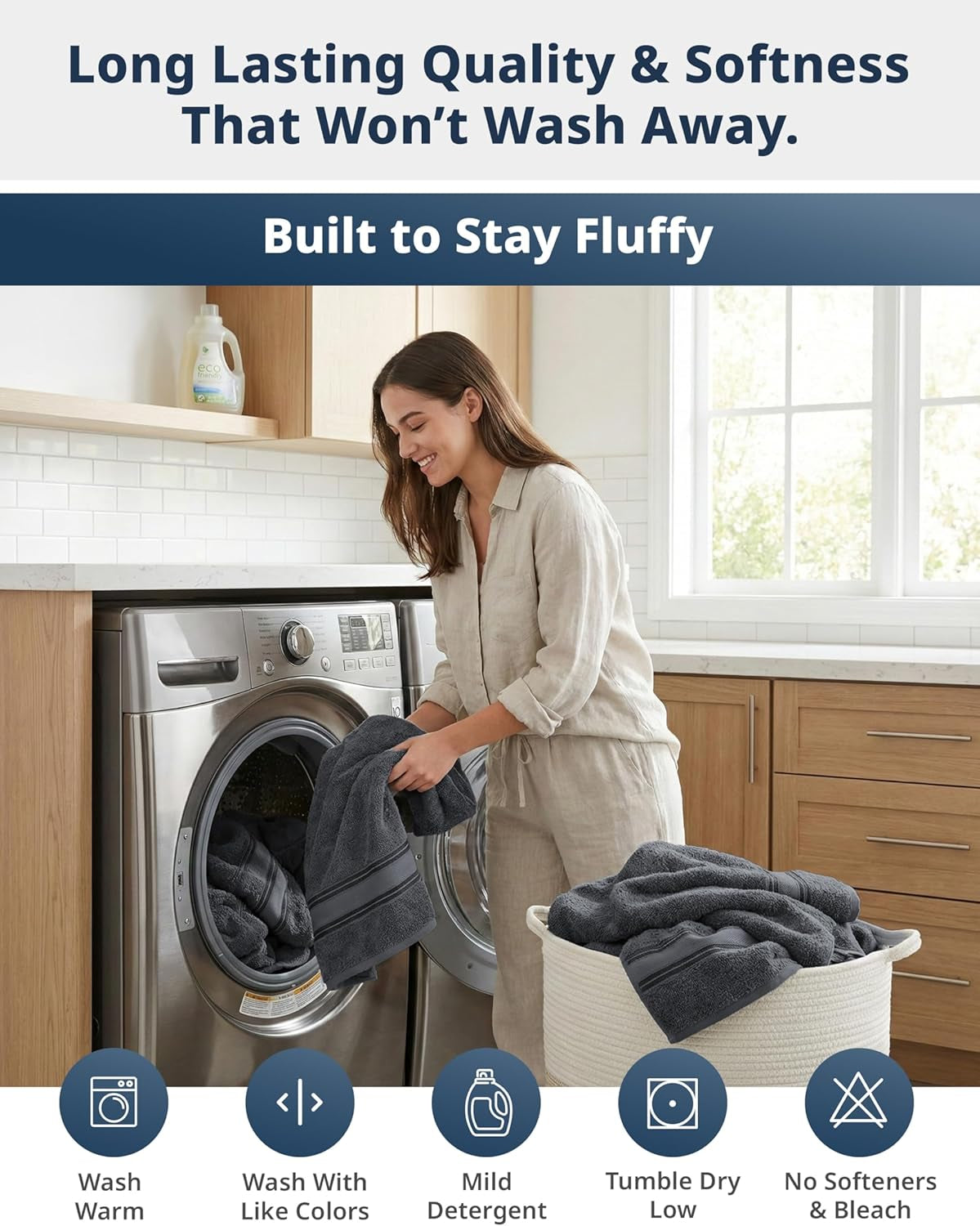 100% Cotton 4 Pack Bath Towels Set (28"X54") - Zero Twist, Large Cotton Towels for Bathroom - Quick Dry, Soft & Absorbent Bath Towel Set - Remains Soft after Multiple Washes - Cool Grey