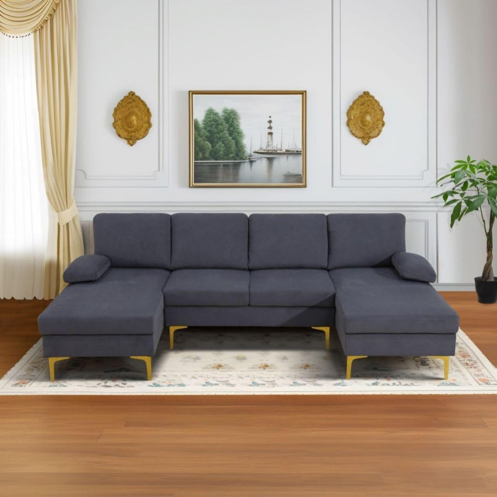 Modular Sectional Sofa, U-Shaped Couch with Pillow, Comfy Cozy Corner Sofas for Modern Living Room/Bedroom/Office/Apartment, Off-Grey Flannel