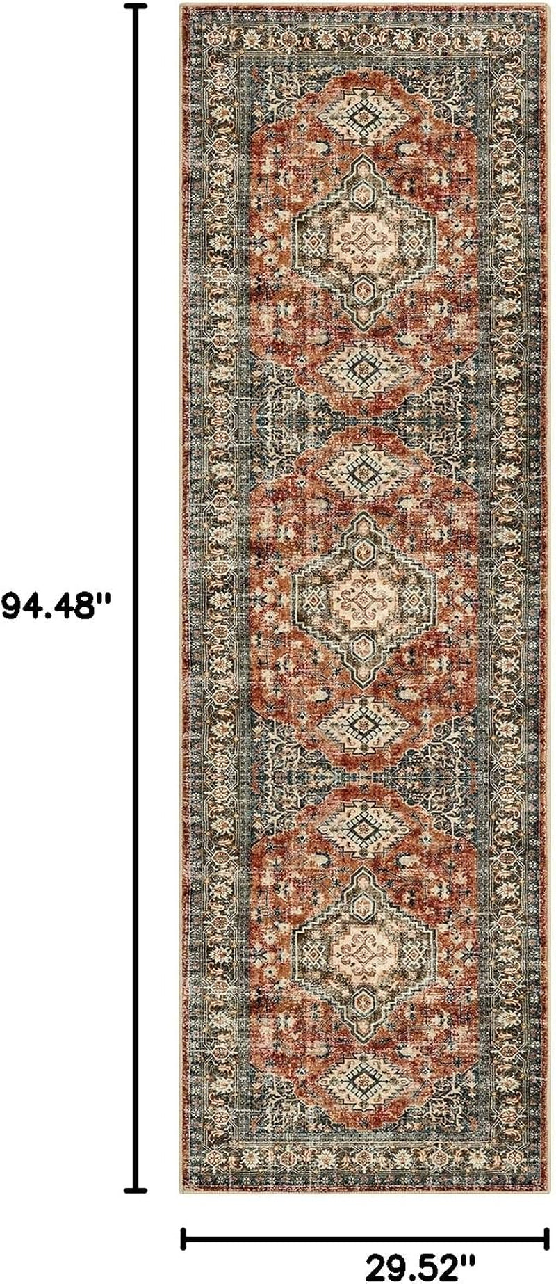 Oriental Hallway Runner Rug Non Slip, 2.5X8 Kitchen Washable Runner Soft Hallway Rug, Traditional Ultra-Thin Carpet for Bathroom Entryway ‎Laundry Room Eleanor, Brick Red