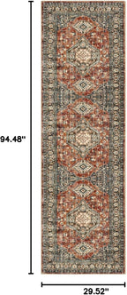 Oriental Hallway Runner Rug Non Slip, 2.5X8 Kitchen Washable Runner Soft Hallway Rug, Traditional Ultra-Thin Carpet for Bathroom Entryway ‎Laundry Room Eleanor, Brick Red