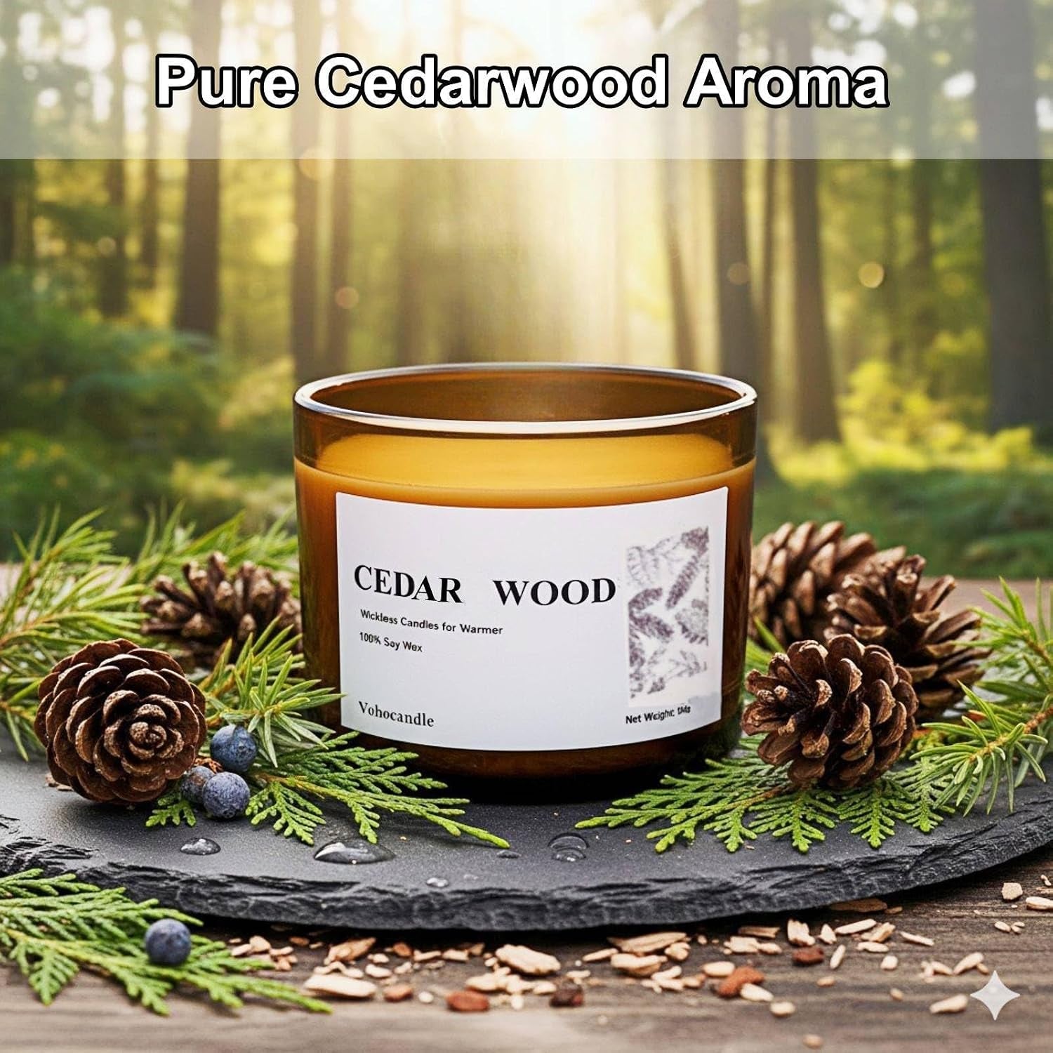 Cedar Wickless Candles Ideal for Candle Lamp Warmer, 9Oz Soy Candle with Stirring Spoon & Lid, Cedarwood Wickless Candles for Candle Warmer Lamp, Winter Holiday Gifts for Men & Home Scented
