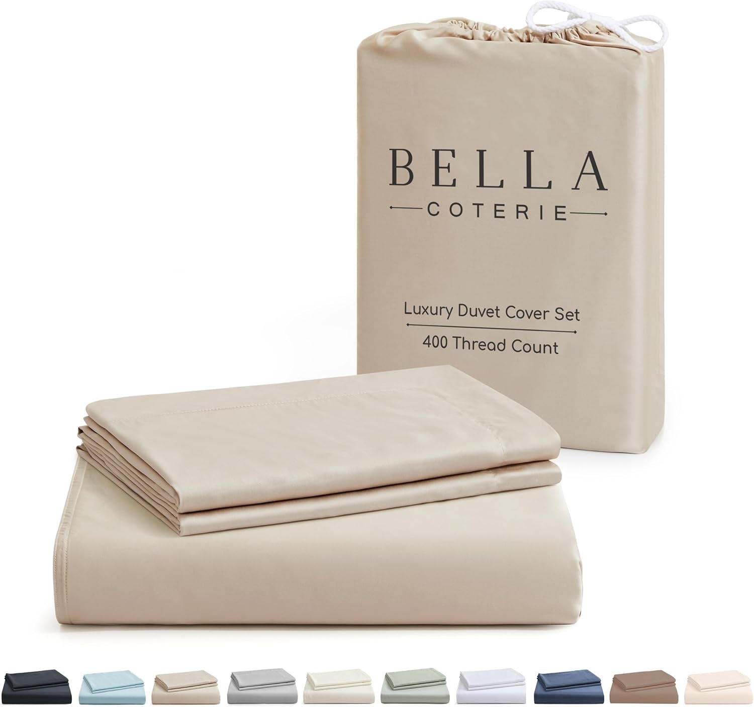 Bella Coterie | Luxury Bamboo Viscose King Size Duvet Cover Set | Organically Grown | Cooling | Ultra Soft | 8 Corner Ties | 2 Pillow Shams | 106" X 94" | No Insert [Dune]