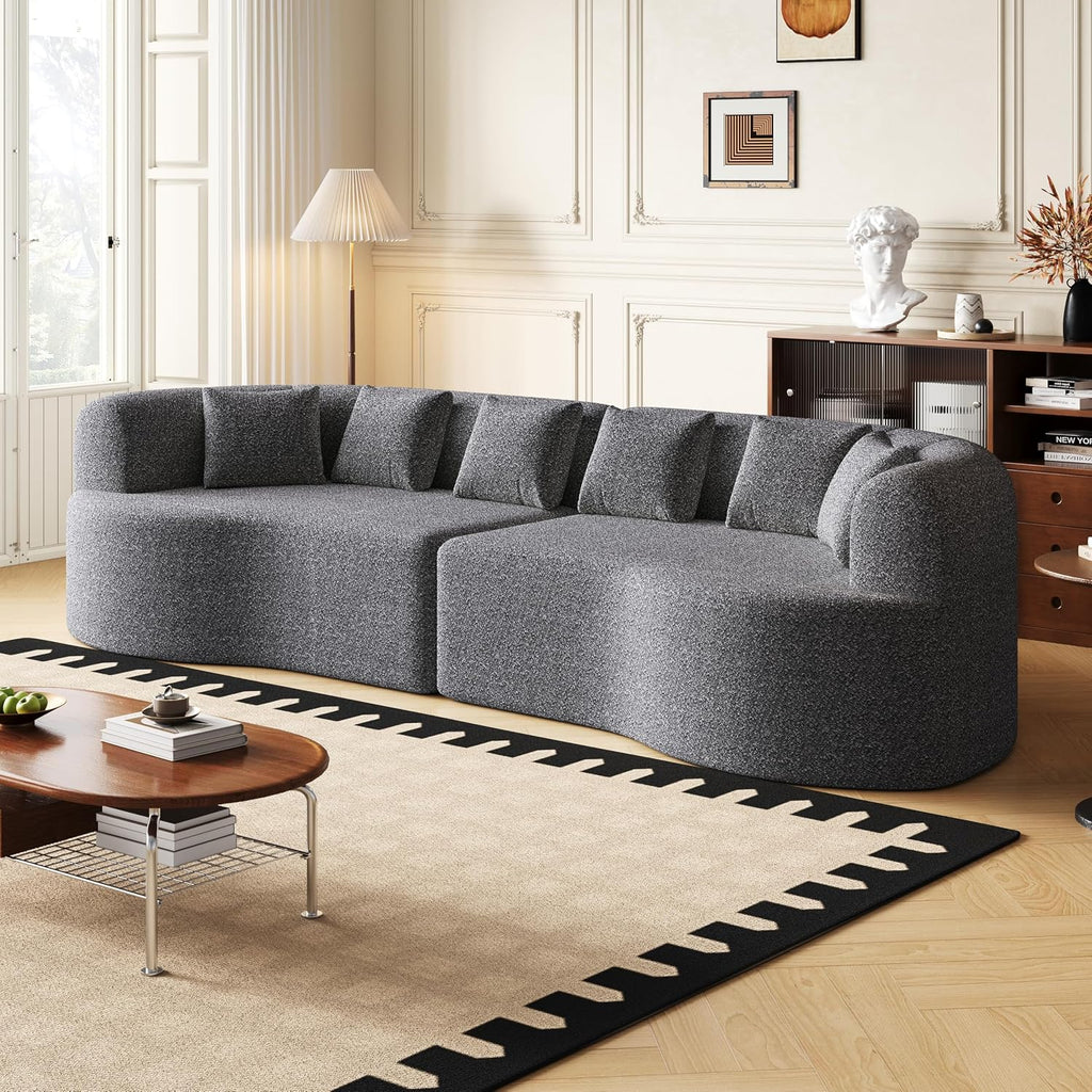 106.3" Curved Sectional Sofa, Oversized Cloud Couch with 6 Pillows, Deep Seat Sofa for Living Room, Guest, Bedroom, No Assembly Required, Gray