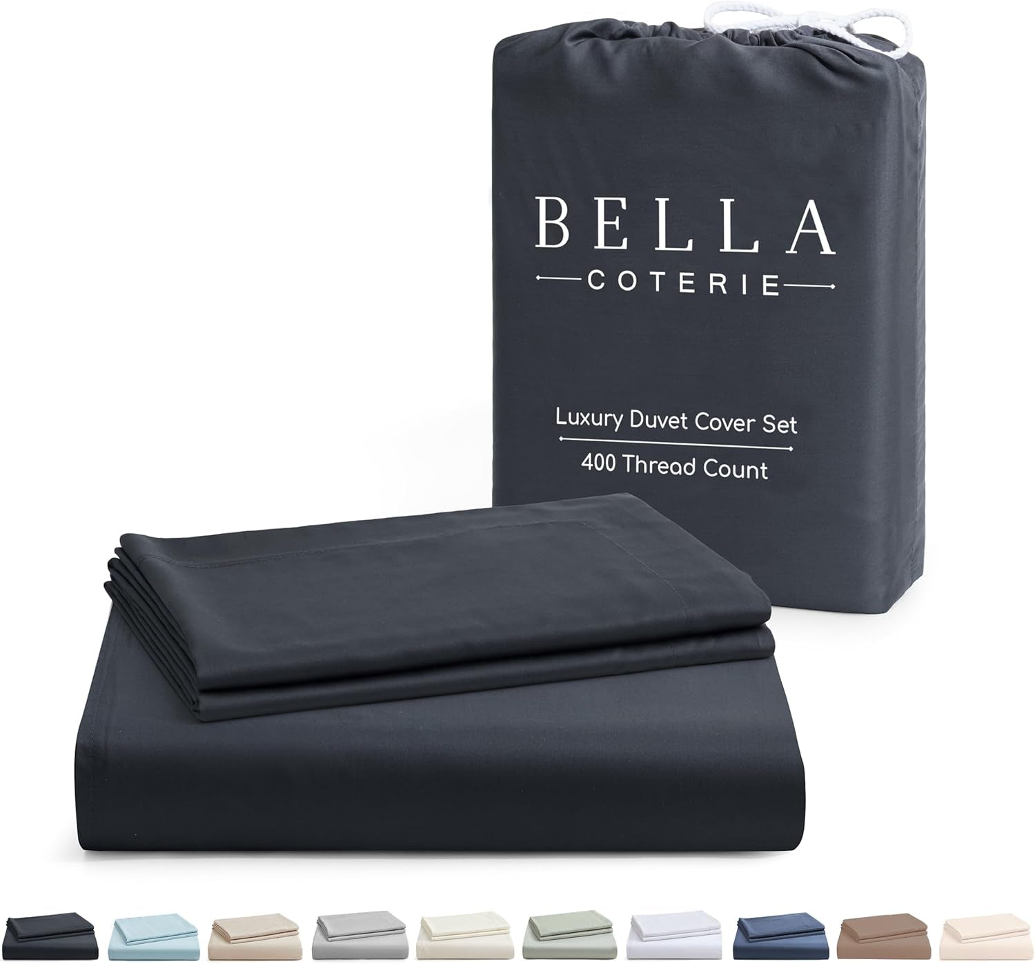 Bella Coterie | Luxury Bamboo Viscose Cal King Size Duvet Cover Set | Organically Grown | Cooling | Ultra Soft | 8 Corner Ties | 2 Pillow Shams | 94" X 106" | No Insert [Charcoal Grey]