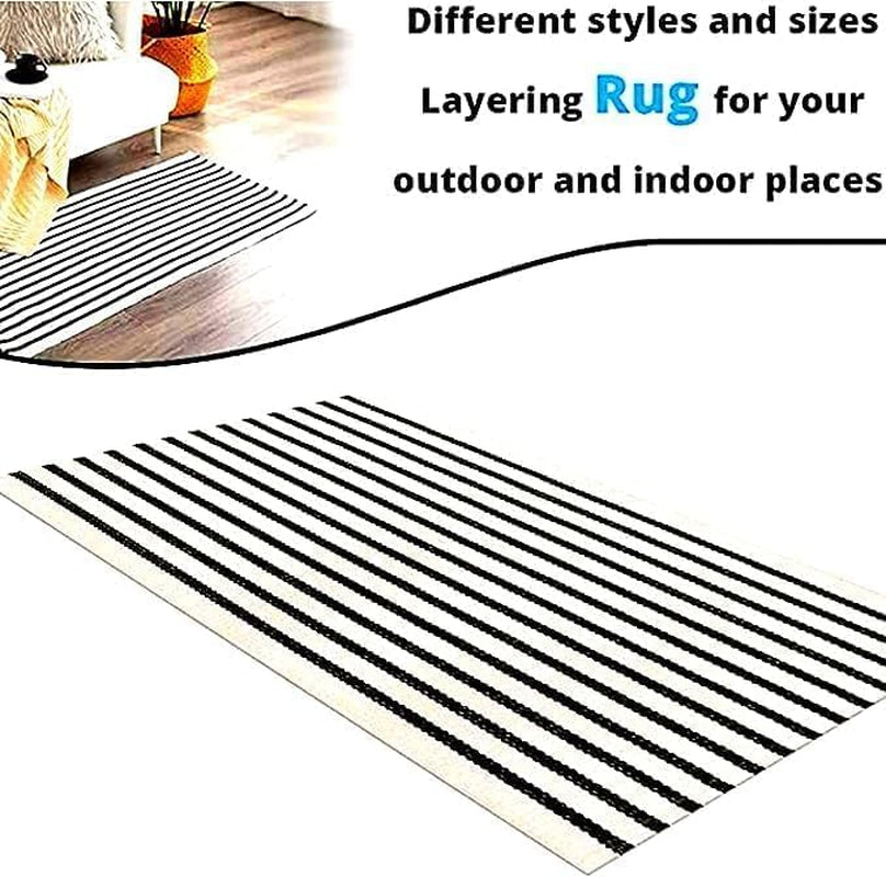 Small Black and White Layering Front Doormat Rug 2X4.3Ft Striped Outdoor Porch Rug Cotton Woven Carpet Layered under Mats Rugs for Front Door Farmhouse Patio Bath Welcome Decor.
