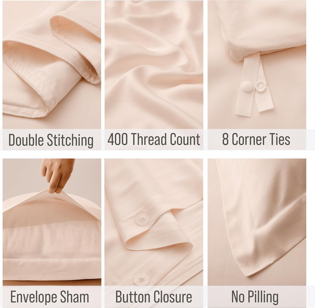 Bella Coterie | Luxury Bamboo Viscose Queen Size Duvet Cover Set | Organically Grown | Cooling | Ultra Soft | 8 Corner Ties | 2 Pillow Shams | 90" X 94" | No Insert [Champagne]