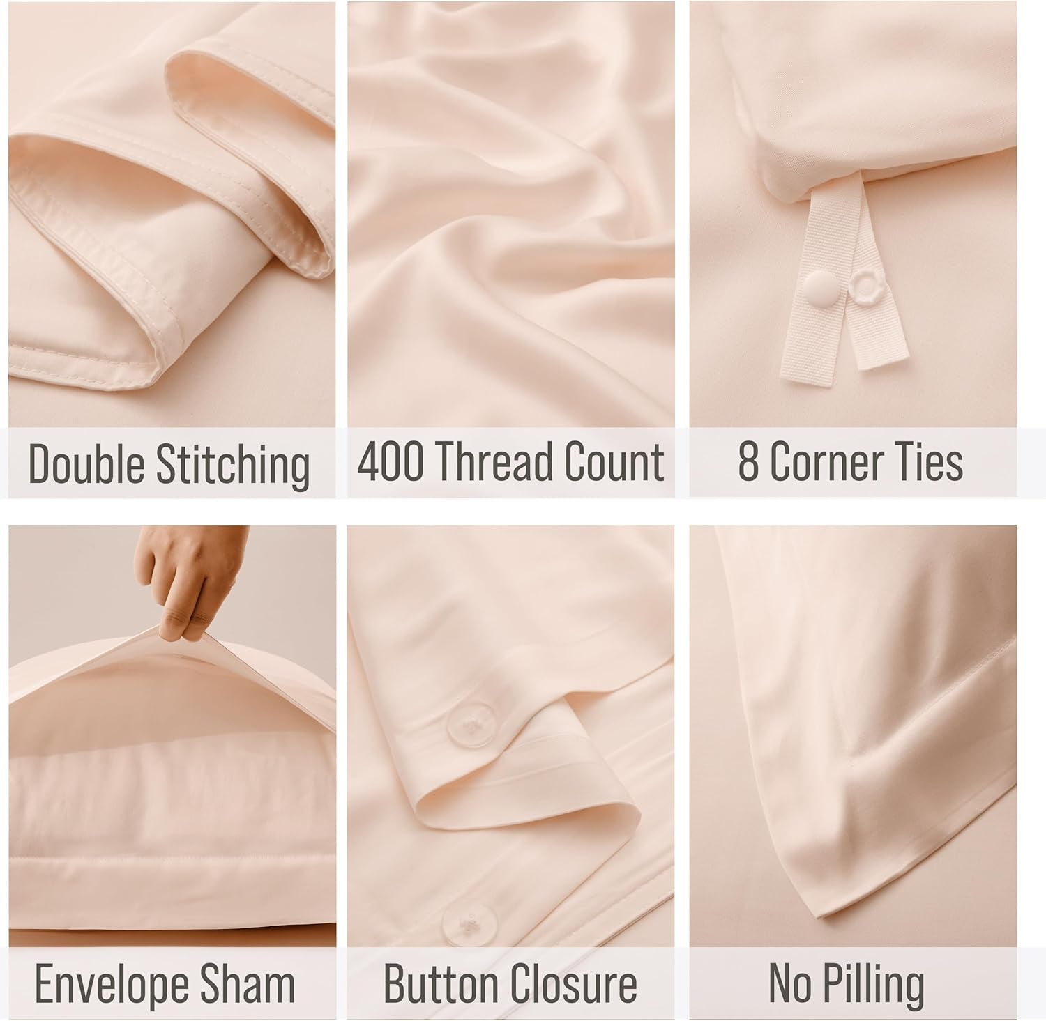 Bella Coterie | Luxury Bamboo Viscose Queen Size Duvet Cover Set | Organically Grown | Cooling | Ultra Soft | 8 Corner Ties | 2 Pillow Shams | 90" X 94" | No Insert [Champagne]