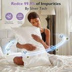 Silver Infused Pillowcases – Cooling Pillow Cases with Silk, Softness Breathable Temperature-Regulating Pillow Cover, Odor Control Freshness Sleep for Hot Sleepers - King 20"X36”, 2 Pack, White