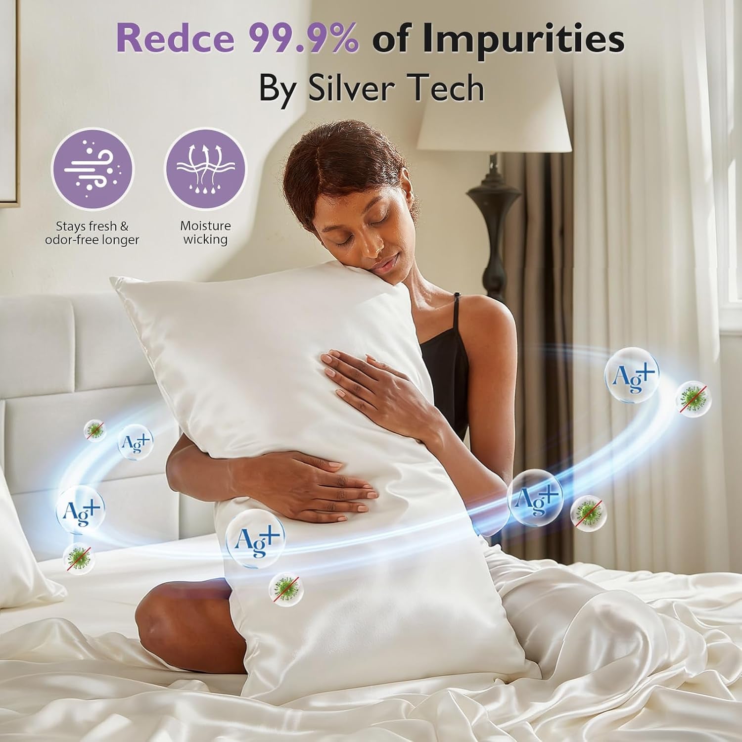 Silver Infused Pillowcases – Cooling Pillow Cases with Silk, Softness Breathable Temperature-Regulating Pillow Cover, Odor Control Freshness Sleep for Hot Sleepers - King 20"X36”, 2 Pack, White