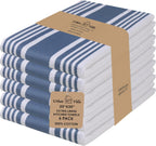 Kitchen Towels 100% Cotton Dish Towels for Kitchen (Set of 6) 20”X30” Dish Cloths Highly Absorbent Kitchen Linen Set with Hanging Loop Perfect for Drying Dishes Cleaning Towels-Blue White