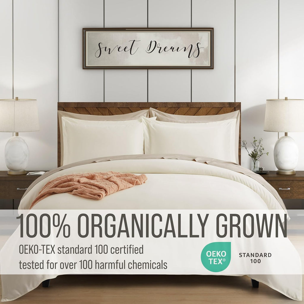 Bella Coterie | Luxury Bamboo Viscose King Size Duvet Cover Set | Organically Grown | Cooling | Ultra Soft | 8 Corner Ties | 2 Pillow Shams | 106" X 94" | No Insert [Ivory]