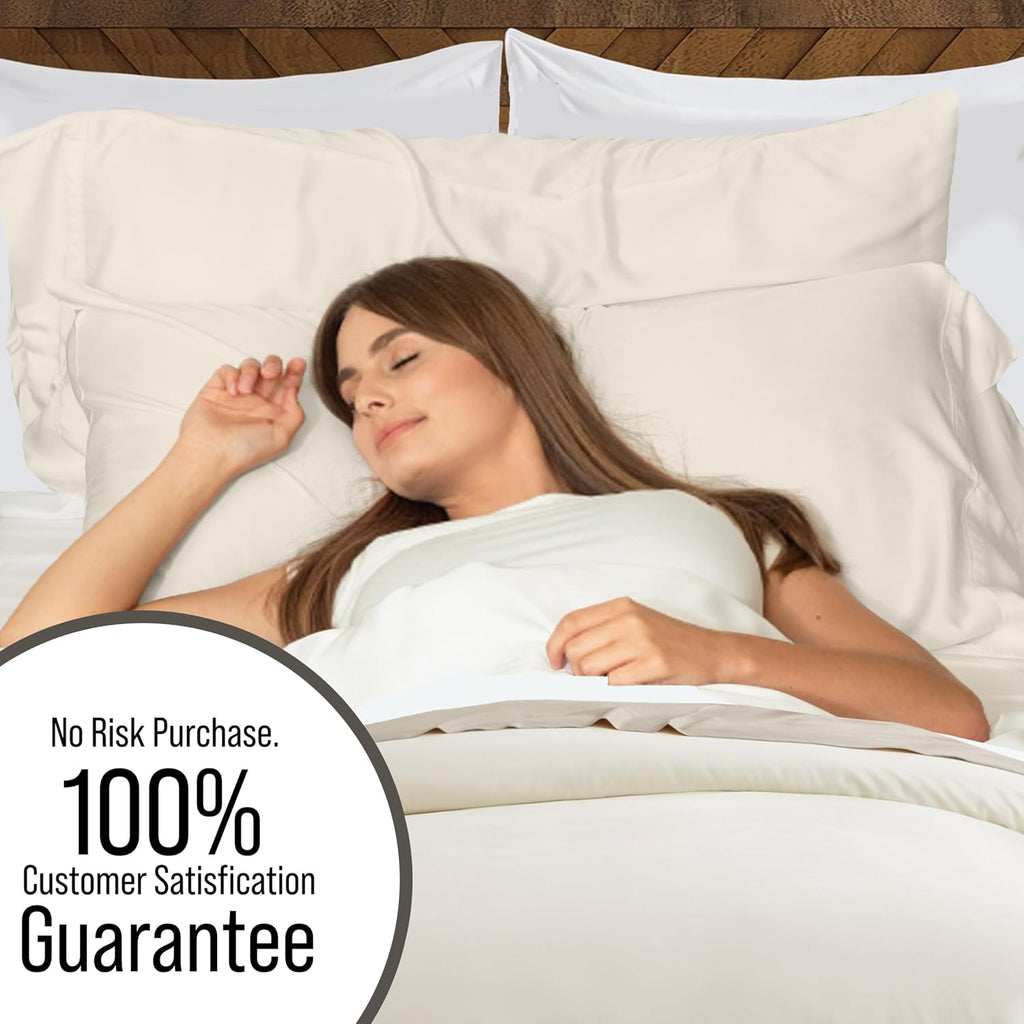 Bella Coterie | Luxury Bamboo Viscose King Size Duvet Cover Set | Organically Grown | Cooling | Ultra Soft | 8 Corner Ties | 2 Pillow Shams | 106" X 94" | No Insert [Ivory]