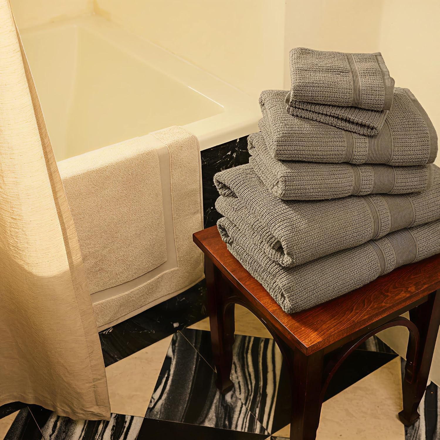 Preston Lane Douro Washcloth Set – 2 Pack Luxury Cotton Towels, Ultra Soft & Absorbent, Quick-Dry Spa-Quality Bathroom Towels, Made in Portugal, Eucalyptus 12 X 12