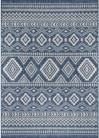 Waikiki Boho Indoor Outdoor Rug 5X7, Washable outside Carpet for Patio, Deck, Porch, Bohemian Area Rug, Farmhouse Rugs, Aztec Tribal Rug, Azure and White