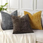 Textured Chenille Throw Pillow Covers 18X18 Set of 2 Dark Brown | Fall Modern Farmhouse Soft Cozy Slubby Couch Pillow Cases Boho Decorative Pillow Cases for Bed Sofa Living Room Home Decor