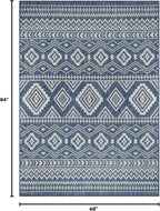 Waikiki Boho Indoor Outdoor Rug 5X7, Washable outside Carpet for Patio, Deck, Porch, Bohemian Area Rug, Farmhouse Rugs, Aztec Tribal Rug, Azure and White