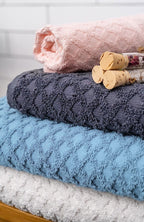 8-Piece Cotton Bath Towel Set with Diamond Waffle Design in Gray