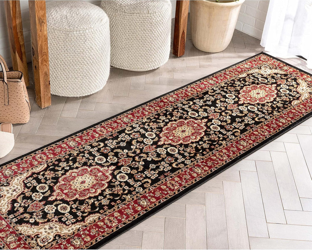 Barclay Collection Medallion Kashan Black 2X7 Runner Rug - for Hallways, Kitchens, and Entryways