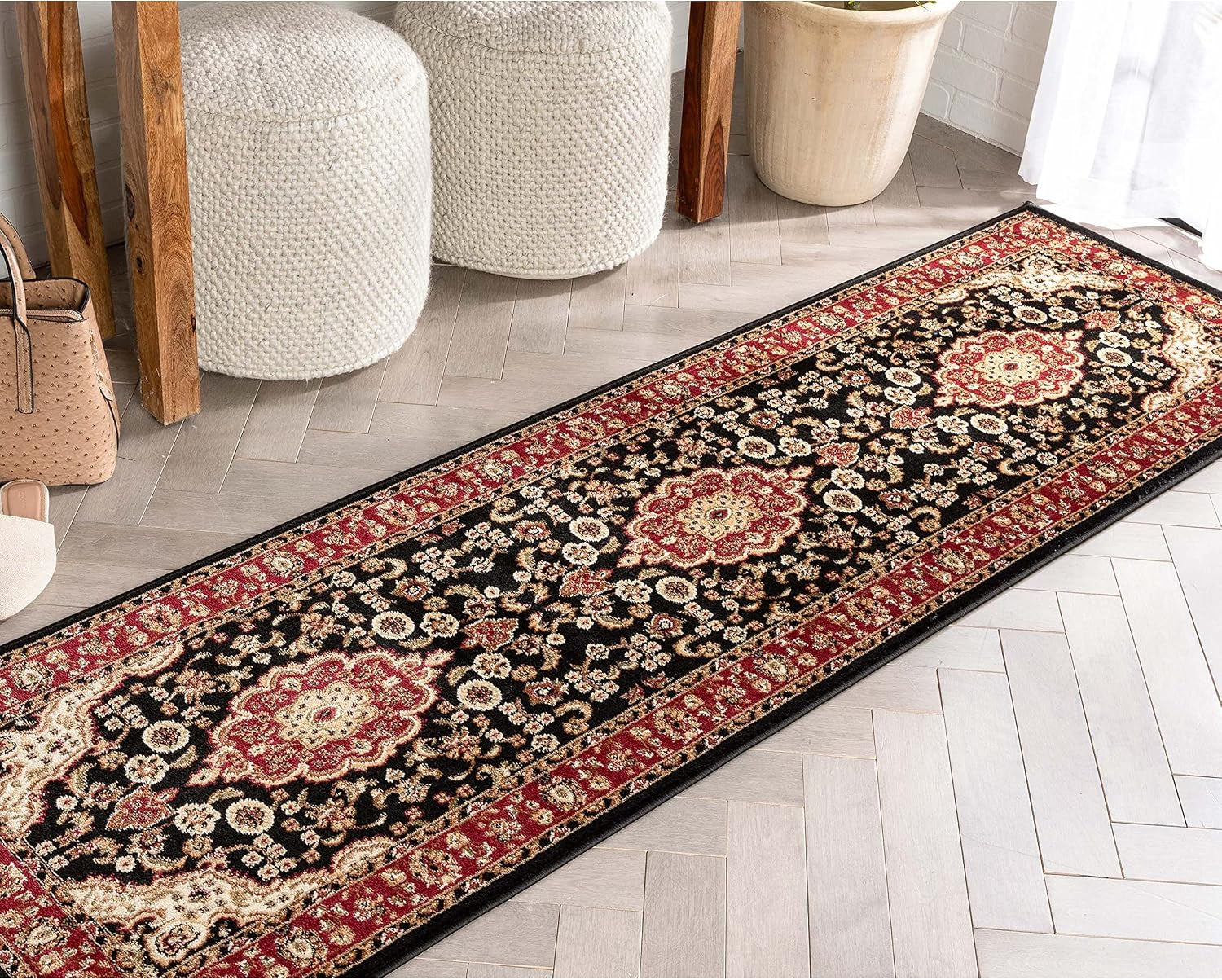 Barclay Collection Medallion Kashan Black 2X7 Runner Rug - for Hallways, Kitchens, and Entryways