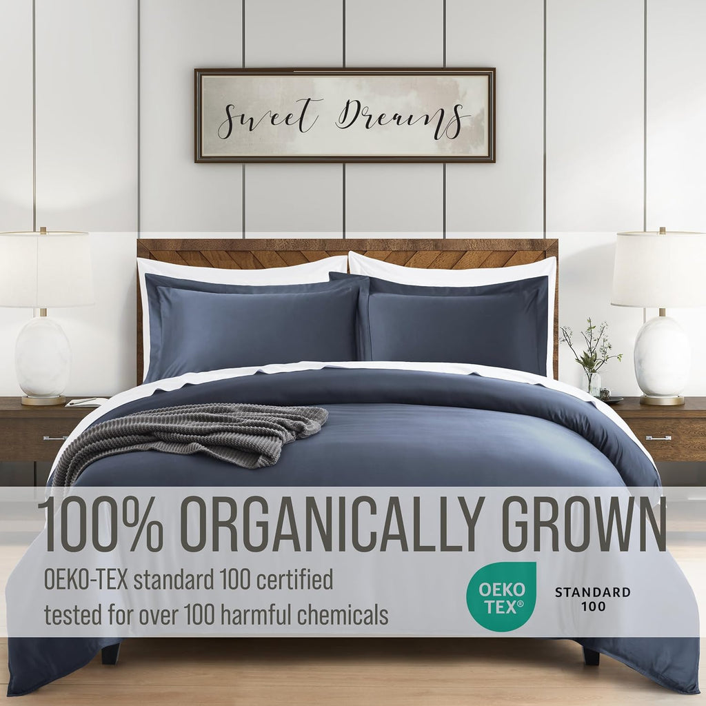 Bella Coterie | Luxury Bamboo Viscose King Size Duvet Cover Set | Organically Grown | Cooling | Ultra Soft | 8 Corner Ties | 2 Pillow Shams | 106" X 94" | No Insert [Slate Blue]