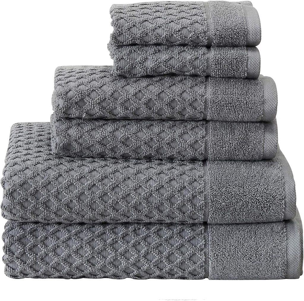 8-Piece Cotton Bath Towel Set with Diamond Waffle Design in Gray