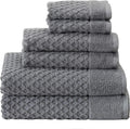 8-Piece Cotton Bath Towel Set with Diamond Waffle Design in Gray