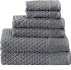 8-Piece Cotton Bath Towel Set with Diamond Waffle Design in Gray