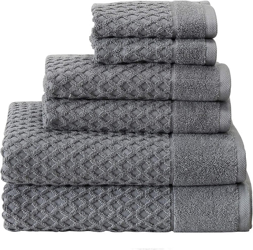8-Piece Cotton Bath Towel Set with Diamond Waffle Design in Gray