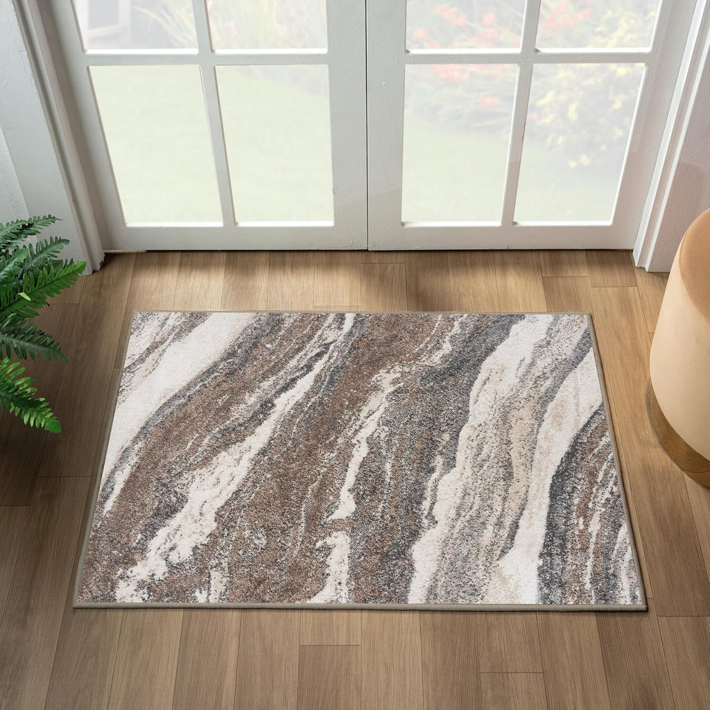 Abstract Art Deco Area Rug Grey 2X3 | Marble Swirl Pattern, Medium Pile, Living Room Carpet