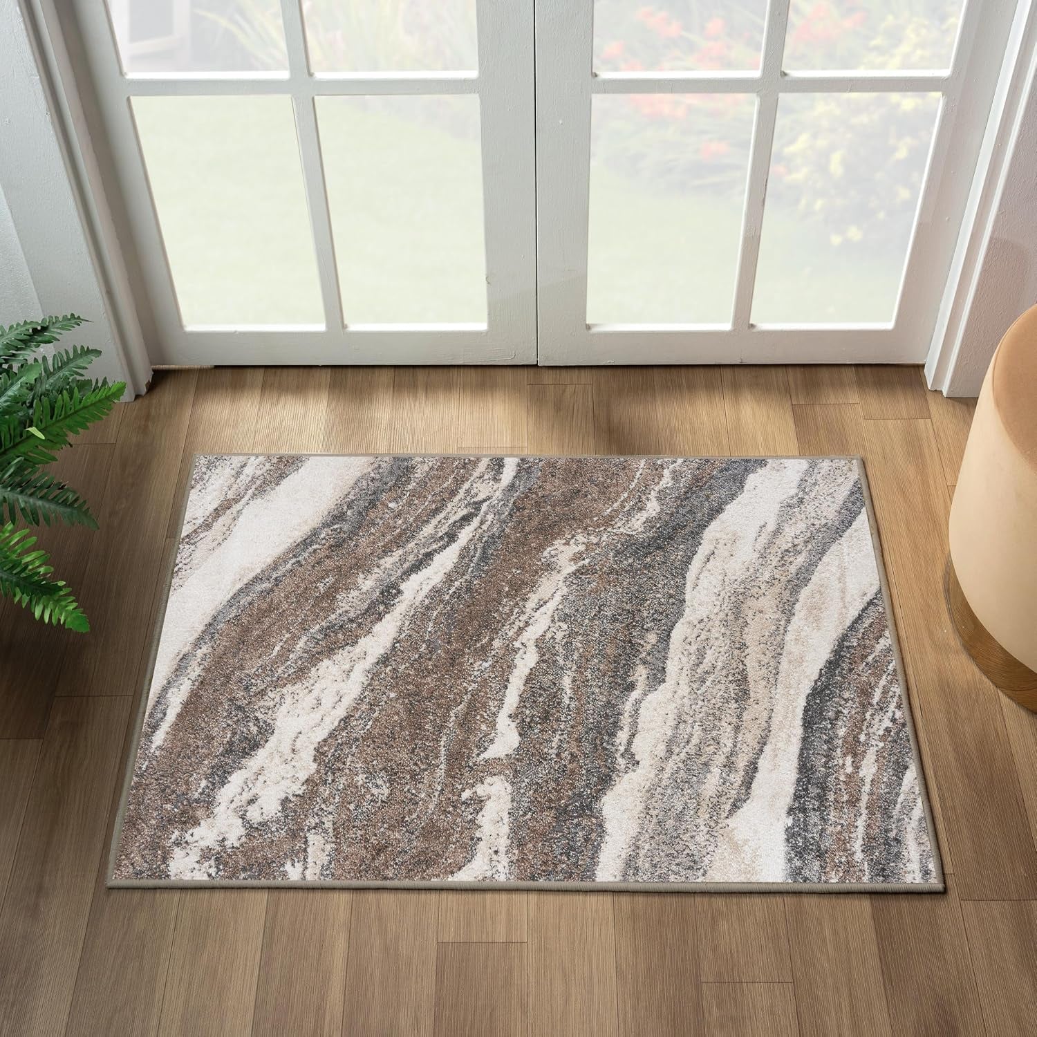 Abstract Art Deco Area Rug Grey 2X3 | Marble Swirl Pattern, Medium Pile, Living Room Carpet