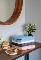 8-Piece Cotton Bath Towel Set with Diamond Waffle Design in Gray