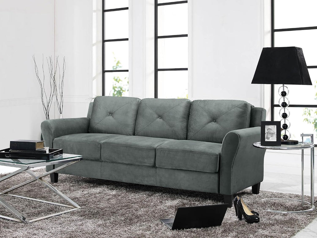 Harrington 80.3" Sofa, Transitional Modern, Pocket Coil Comfort, Easy Assembly, Microfiber Fabric, Dark Grey