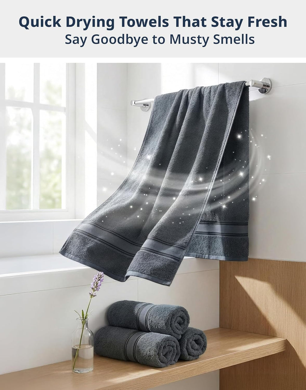 100% Cotton 4 Pack Bath Towels Set (28"X54") - Zero Twist, Large Cotton Towels for Bathroom - Quick Dry, Soft & Absorbent Bath Towel Set - Remains Soft after Multiple Washes - Cool Grey