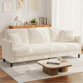 83" Comfortable Upholstered Sofa, 3 Seater Couch for Living Room,  Big Loveseat with Extra Deep Seats , 2 Pillows, Beige White