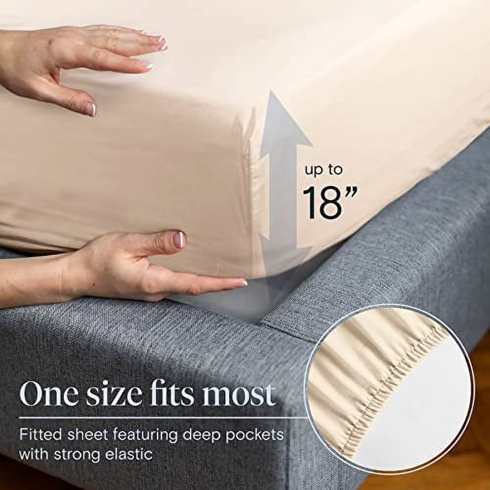 Full Cooling Sheets Microfiber Bed Sheet Set, Wrinkle Free Breathable, Deep Pocket 18", Cream, 6 Piece