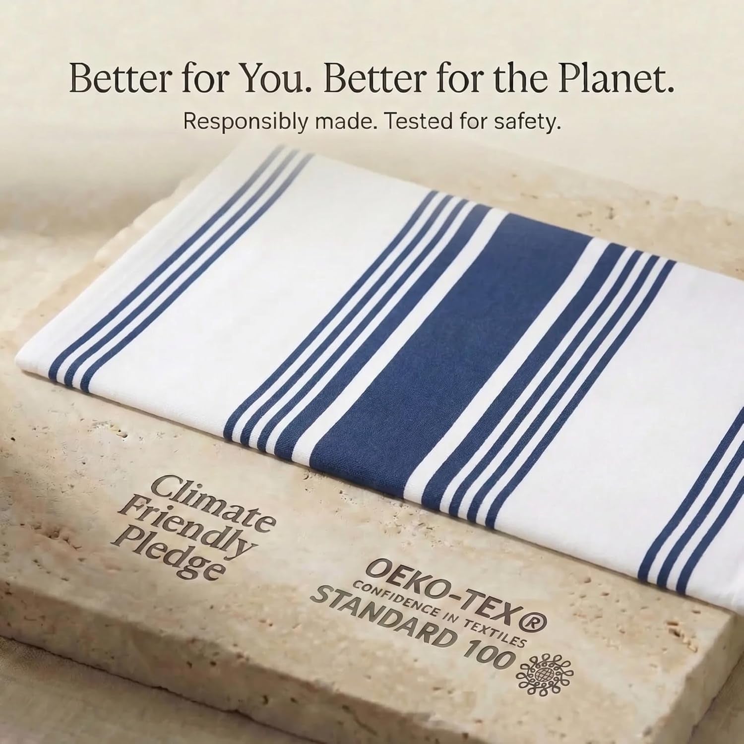 Kitchen Towels 100% Cotton Dish Towels for Kitchen (Set of 6) 20”X30” Dish Cloths Highly Absorbent Kitchen Linen Set with Hanging Loop Perfect for Drying Dishes Cleaning Towels-Blue White