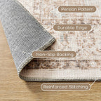 Boho Farmhouse Bedroom Rug 6X9 Washable Easy Clean Stain Resistant Vintage Country Rustic Neutral Earth Tone Area Rug for Dining Room under Table, Light Tan Brown Beige with Rust Terracotta Pattern