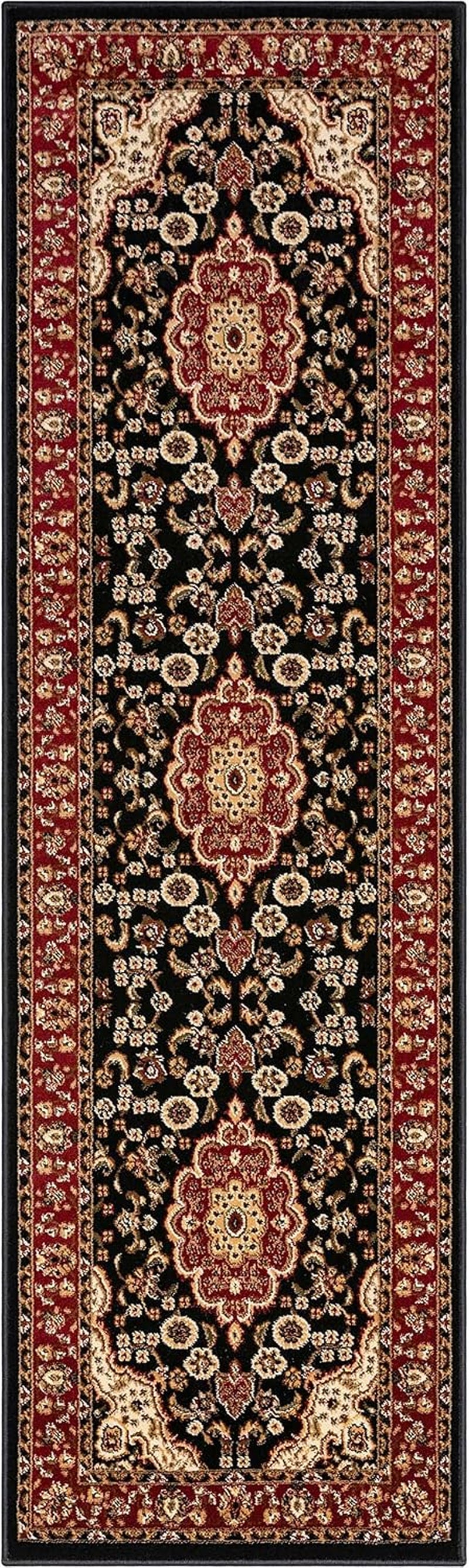 Barclay Collection Medallion Kashan Black 2X7 Runner Rug - for Hallways, Kitchens, and Entryways