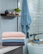 8-Piece Cotton Bath Towel Set with Diamond Waffle Design in Gray