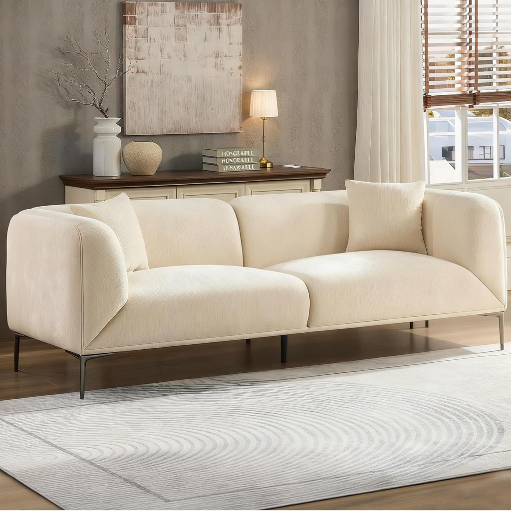 82" Modern Couch with Metal Legs, Upholstered Boucle Sofa, 3-Seater Luxury Deep Seat Sofas, Tall Minimalist Cloud Curved Sofa, Comfy Couches for Living Room Home Office Apartment, Cream
