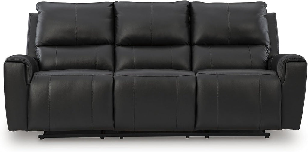 Signature Design by Ashley Glassmere 3-Seat Leather Reclining Sofa, Black | 100% Top Grain Leather Contact Areas, Matching Faux Leather Sides, 3-Seat Sofa Design, Contemporary Living Room Style