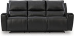 Signature Design by Ashley Glassmere 3-Seat Leather Reclining Sofa, Black | 100% Top Grain Leather Contact Areas, Matching Faux Leather Sides, 3-Seat Sofa Design, Contemporary Living Room Style
