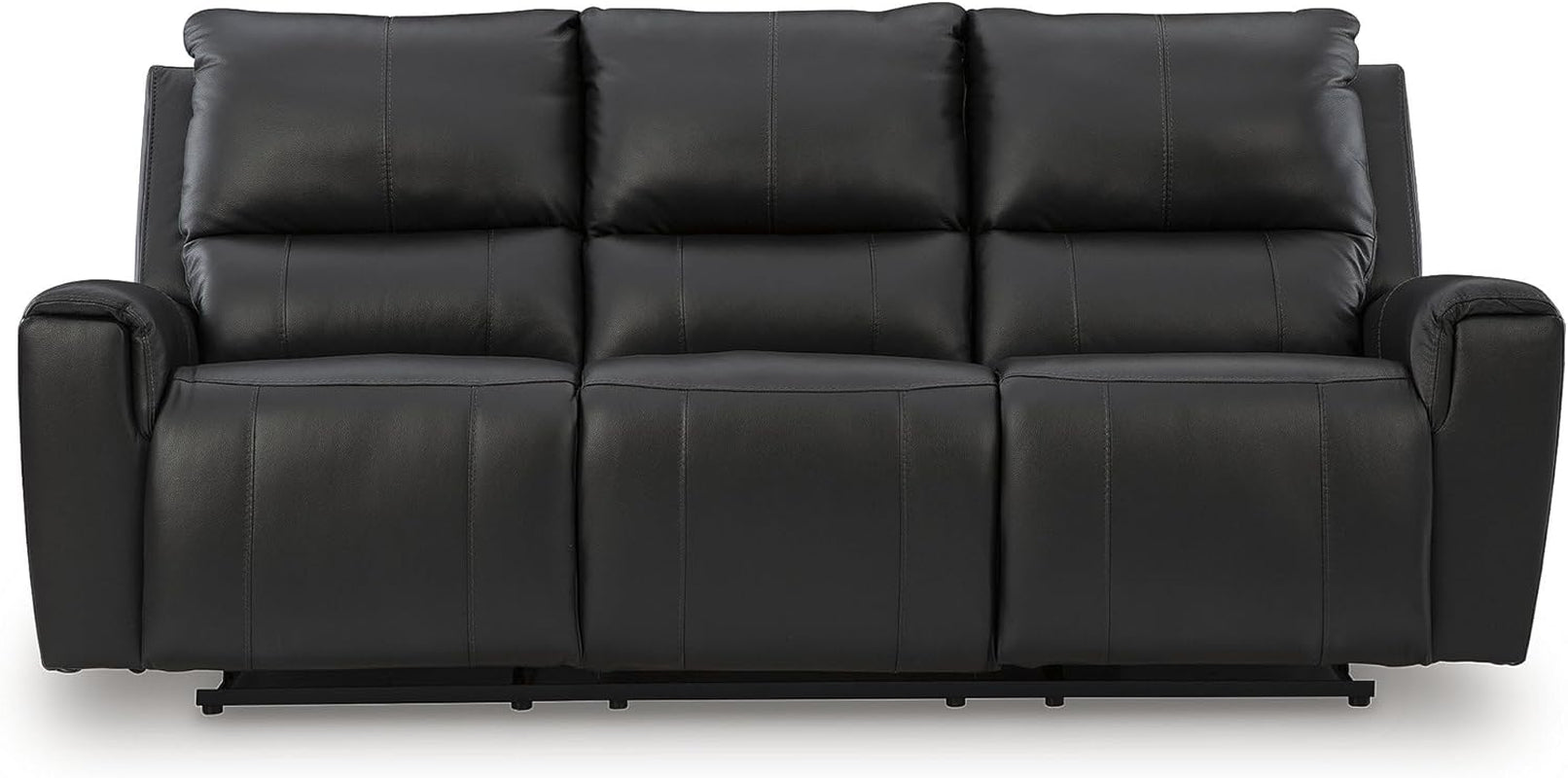 Signature Design by Ashley Glassmere 3-Seat Leather Reclining Sofa, Black | 100% Top Grain Leather Contact Areas, Matching Faux Leather Sides, 3-Seat Sofa Design, Contemporary Living Room Style