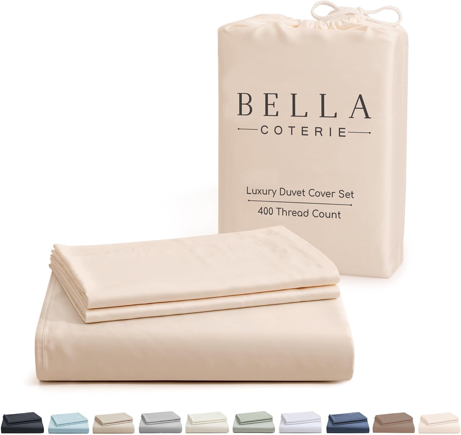 Bella Coterie | Luxury Bamboo Viscose Queen Size Duvet Cover Set | Organically Grown | Cooling | Ultra Soft | 8 Corner Ties | 2 Pillow Shams | 90" X 94" | No Insert [Champagne]
