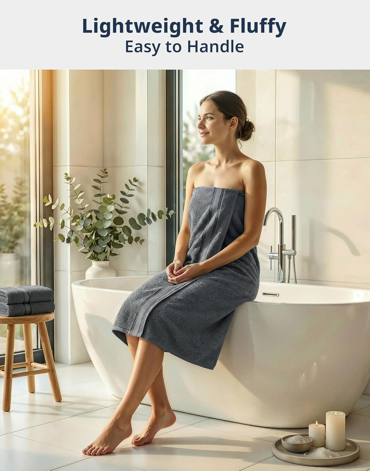 100% Cotton 4 Pack Bath Towels Set (28"X54") - Zero Twist, Large Cotton Towels for Bathroom - Quick Dry, Soft & Absorbent Bath Towel Set - Remains Soft after Multiple Washes - Cool Grey