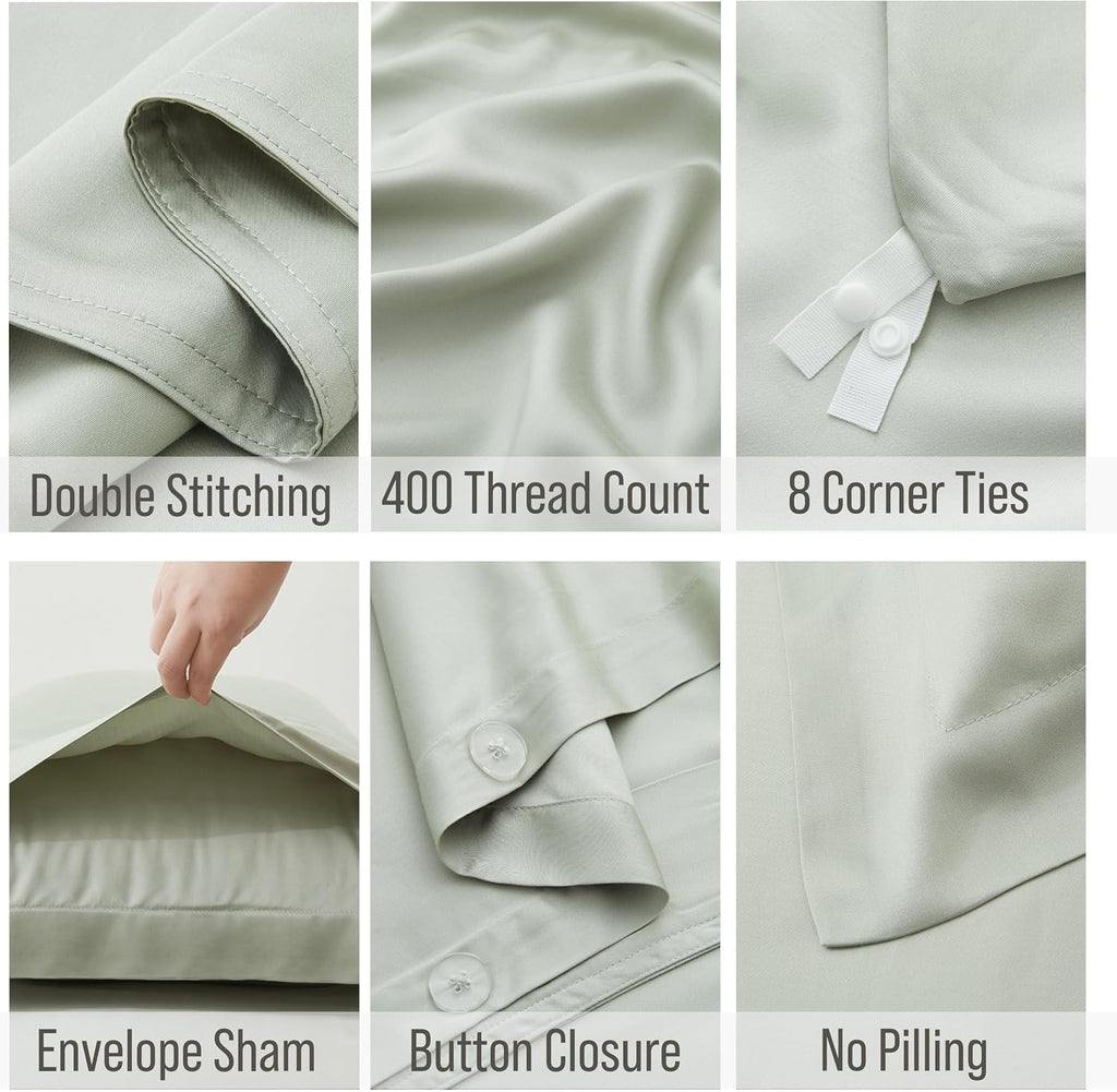 Bella Coterie | Luxury Bamboo Viscose California King Size Duvet Cover Set | Organically Grown | Cooling | Ultra Soft | 8 Corner Ties | 2 Pillow Shams | 94" X 106" | No Insert [Sea Glass]